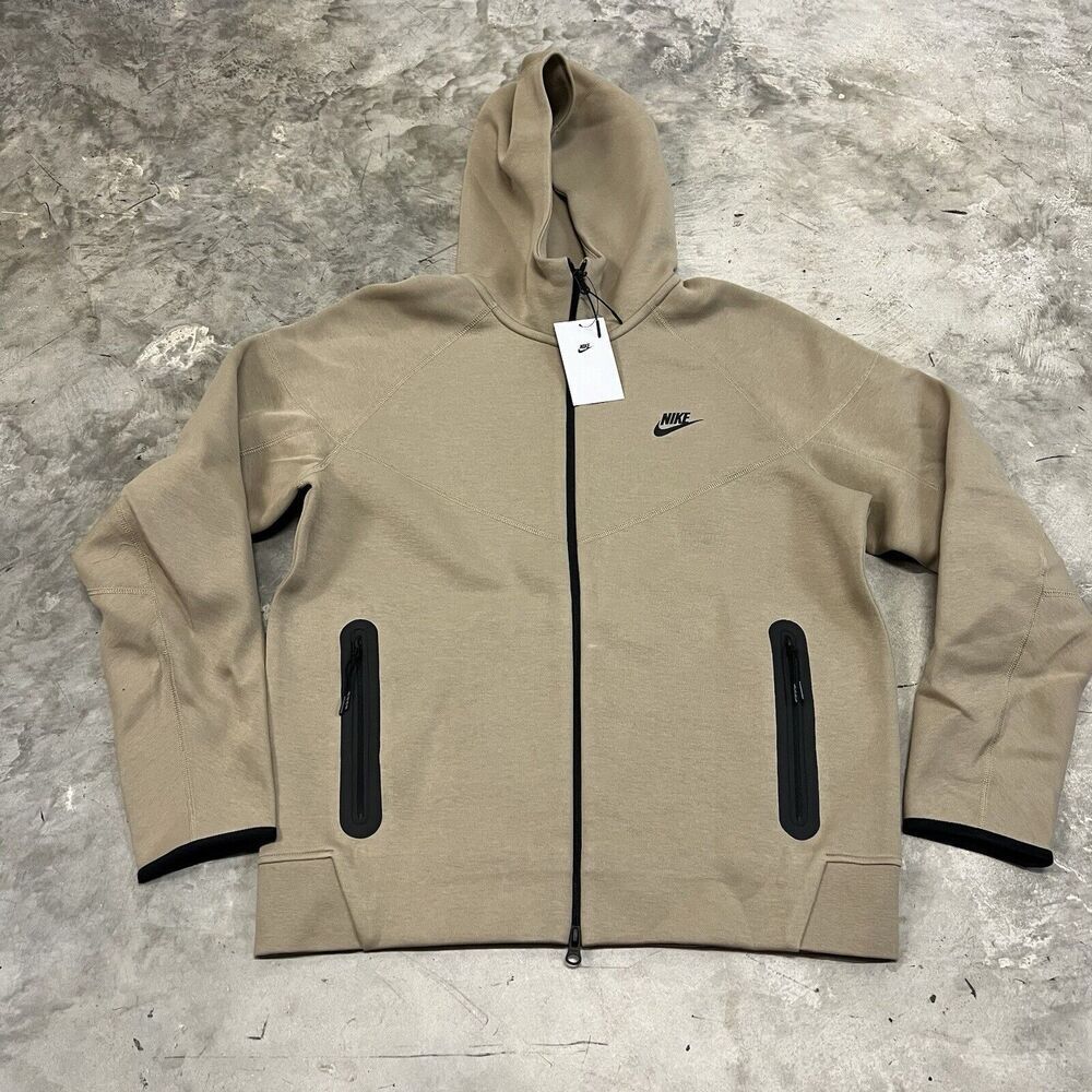 Nike Tech Fleece Full Zip Jacket Khaki Black FB7921 247 Men Size L Retail $145